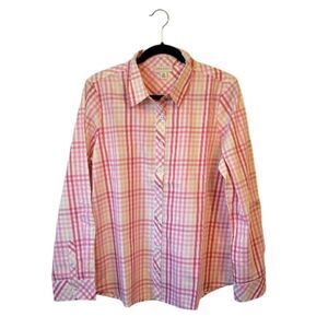 Appleseed's Women's Orange Autumn Gingham Button Down Shirt Size 14 NWT